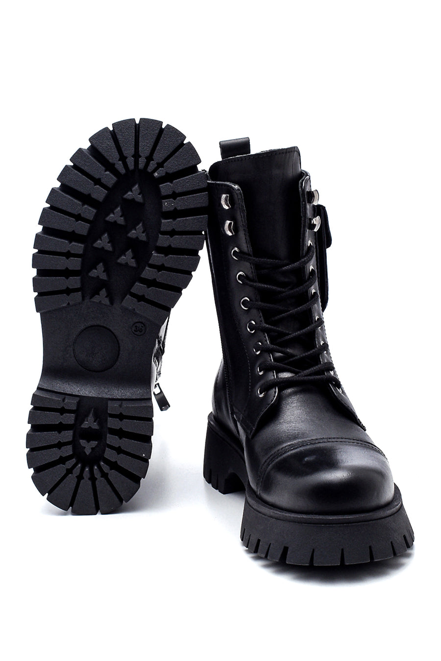 Women's Leather Pocket Detailed Boots