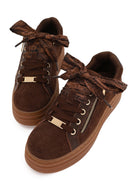 Woman Brown Lace-Up Thick-Soled Suede Leather Sneaker | Derimod