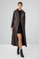 Jenny -X Women's Brown Belt Detailed Leather Trench Coat | Derimod
