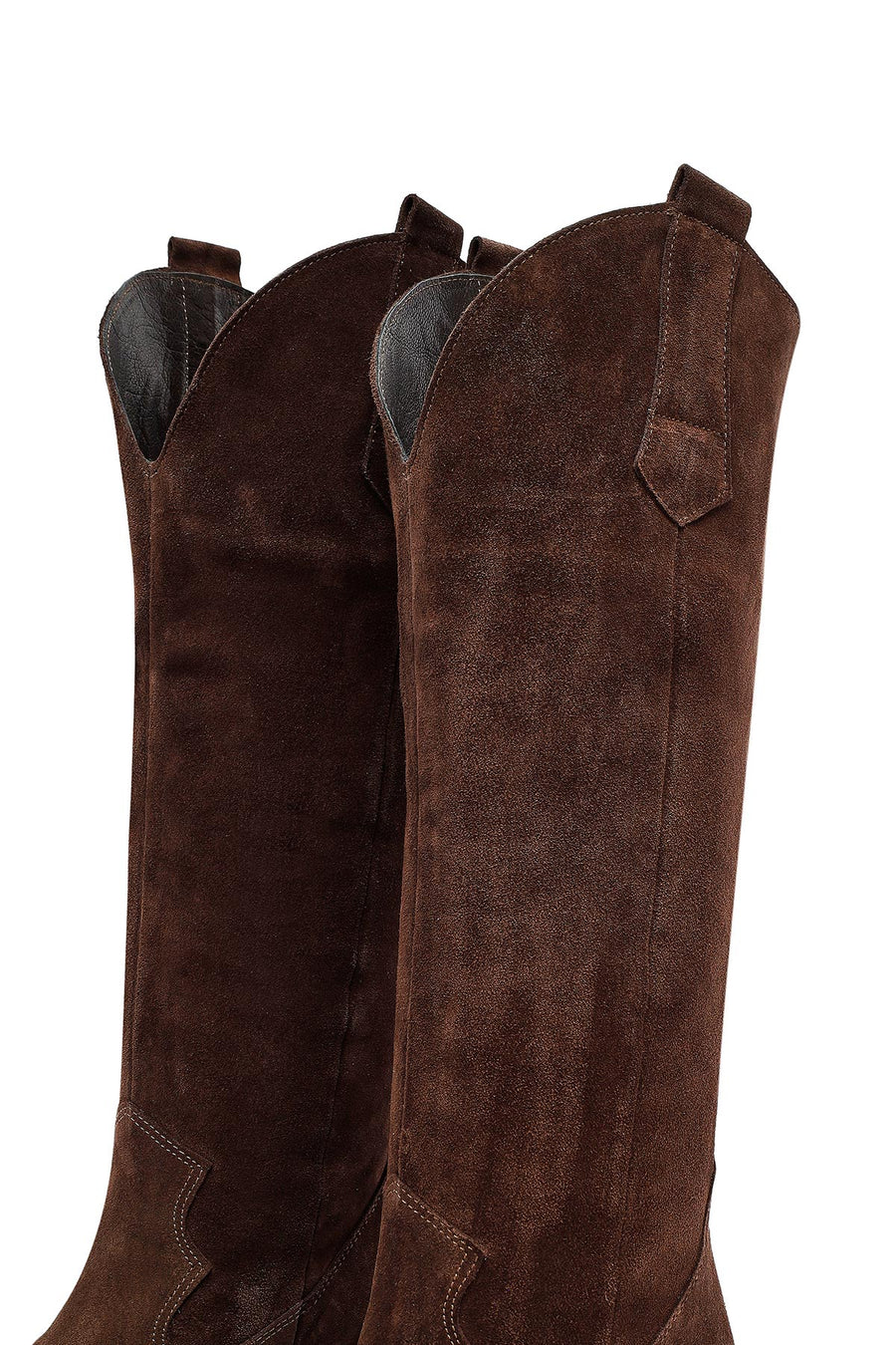 Woman Brown Chunky Heel Suede Leather Cowboy Boots