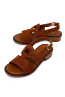 Women's Tan Suede Leather Sandals with Buckle | Derimod