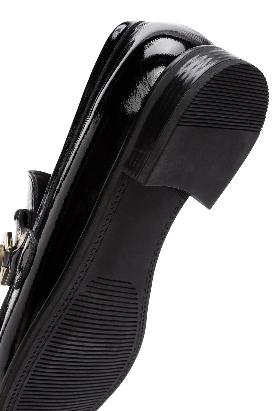 Women's Black Buckle Detailed Patent Leather Masculine Loafer