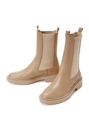 Women's Beige Leather Flat Chelsea Boots | Derimod