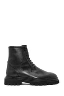 Men's Black Lace-Up Zipper Detailed Leather Casual Boots | Derimod