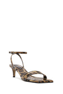 Women's Leopard Ankle Buckle Low Thin Heel Patent Leather Sandals | Derimod
