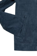 Clint Male Navy Mandarin Collar Reversible Suede Leather Jacket | Derimod