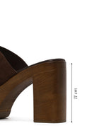 Woman Brown Platform High Chunky Heel Suede Slipper | Derimod