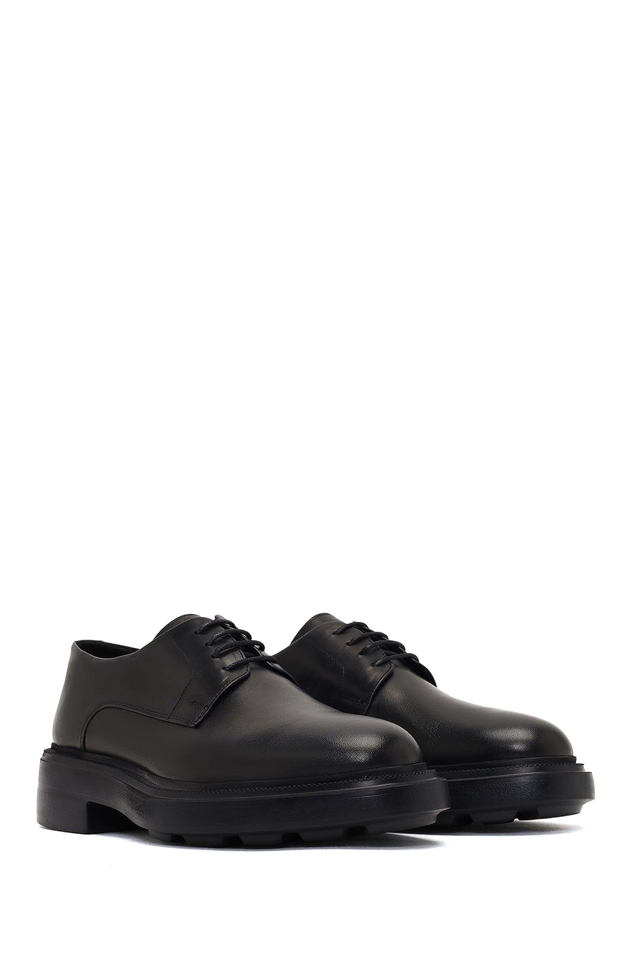 Men's Black Lace-Up Thick-Soled Leather Casual Shoe