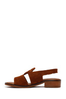 Women's Tan Suede Leather Sandals with Buckle | Derimod