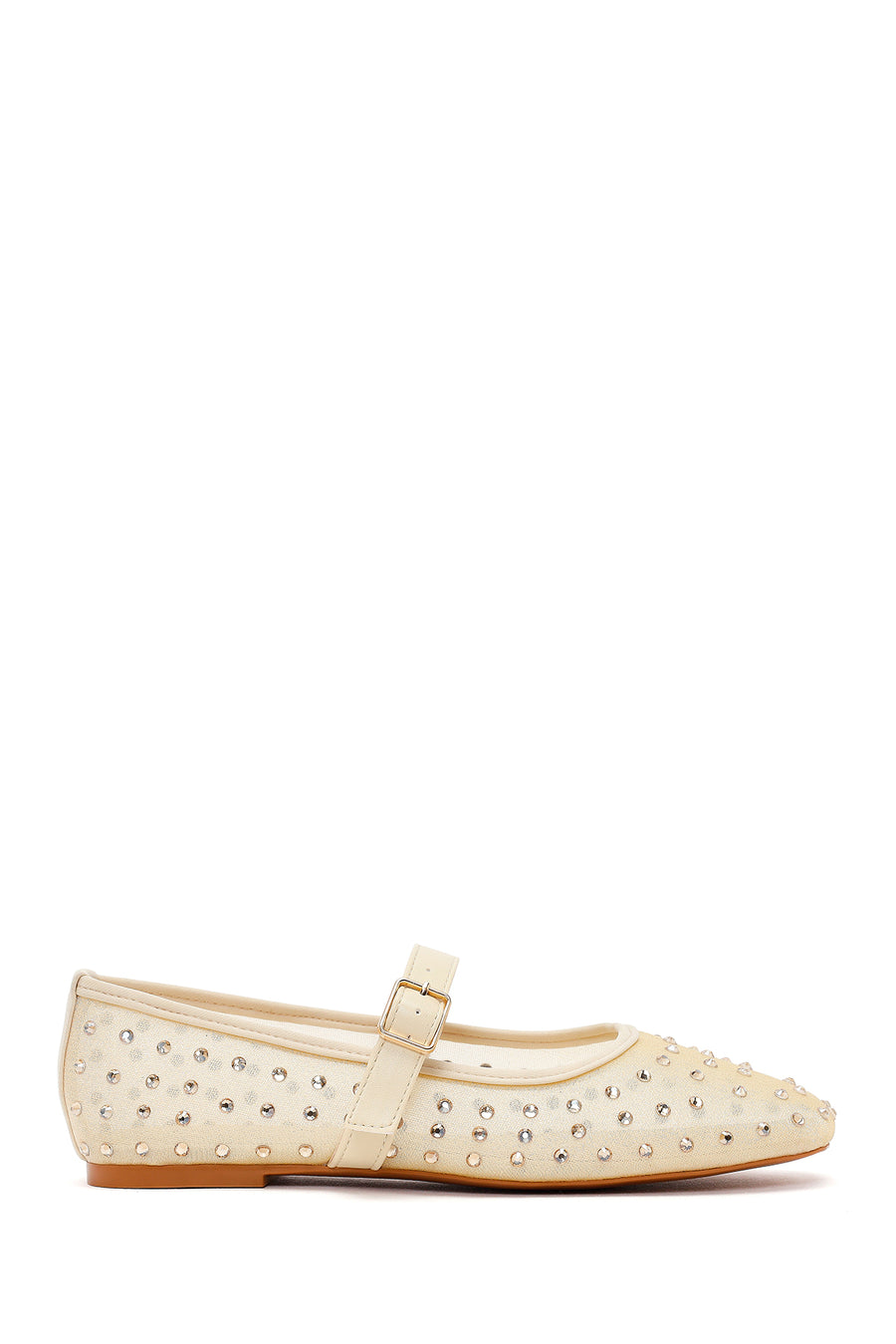 Women's Fabric Ballet Flats with Gold Buckle and Rhinestones 26PFE49306F | Derimod