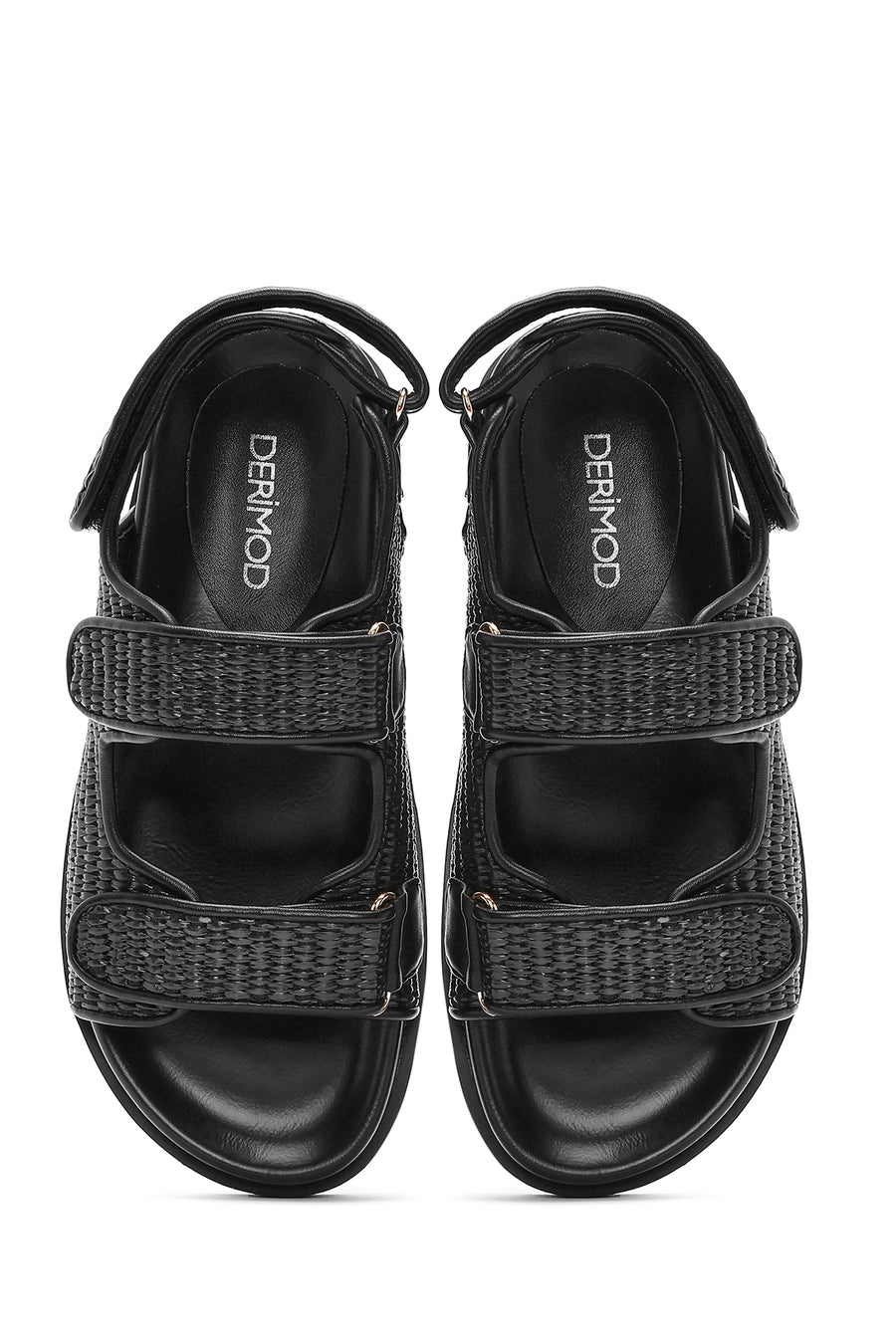 Women's Black Strappy Straw Sandals