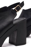 Women's Black Ankle Buckle Platform High Thick Heel Leather Sandals | Derimod