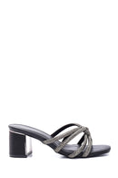 Women's Black Stone Thick Heeled Slippers | Derimod