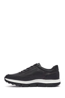 Men's Black Lace-up Thick-Sole Leather Casual Sneaker | Derimod