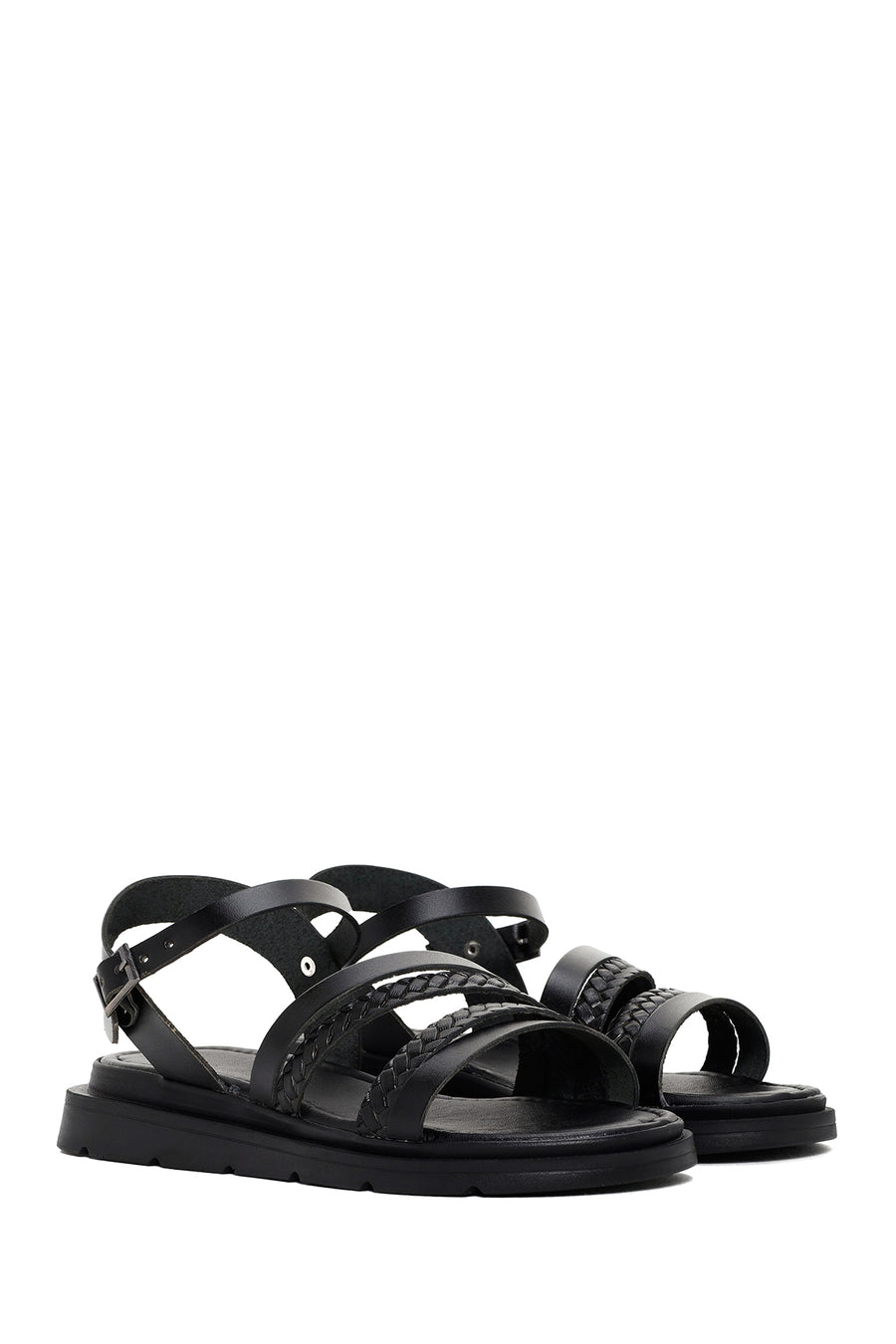 Women's Black Ankle Strap Leather Sandals