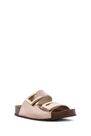 Women's Bronze Double Buckle Comfort Slippers | Derimod