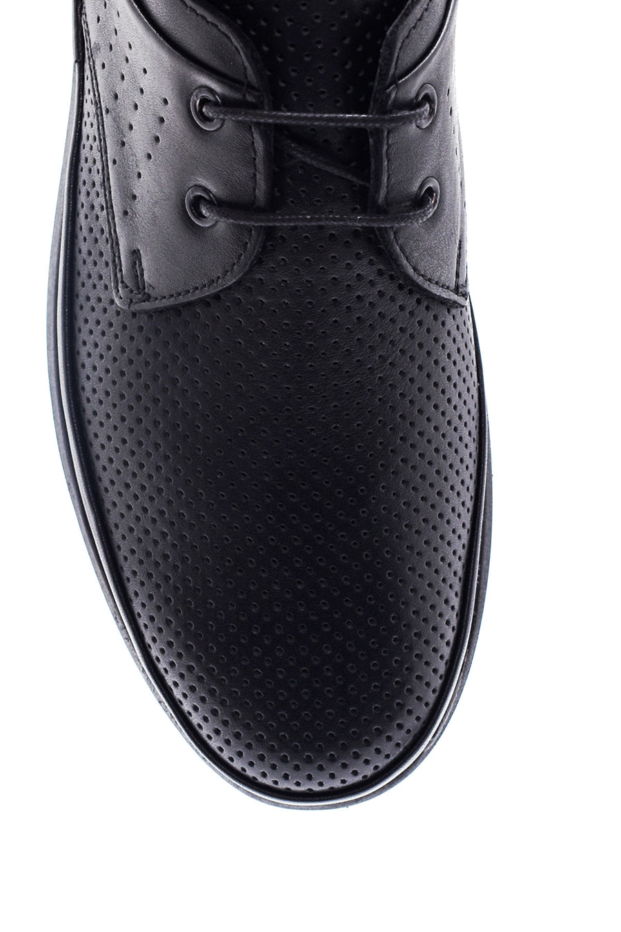 Men's Black Leather Perforated Casual Shoes