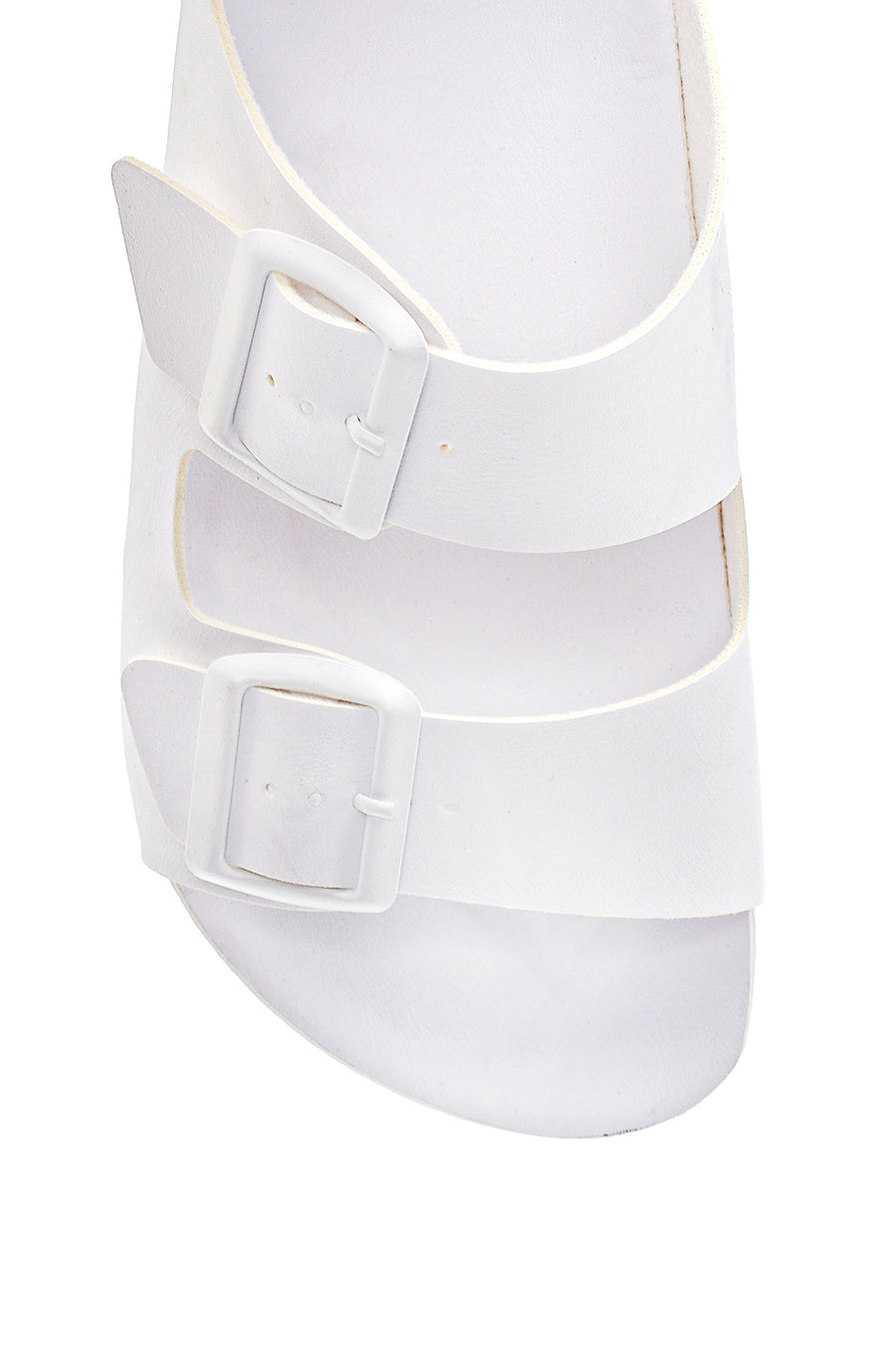 Women's White Double Buckle Slippers