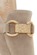 Women's Beige Buckle Suede Leather Slippers | Derimod