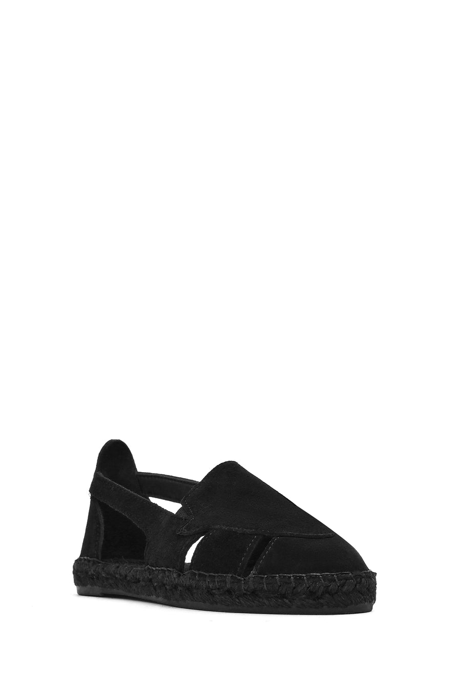 Woman Black Suede Leather Espadrille Sandals