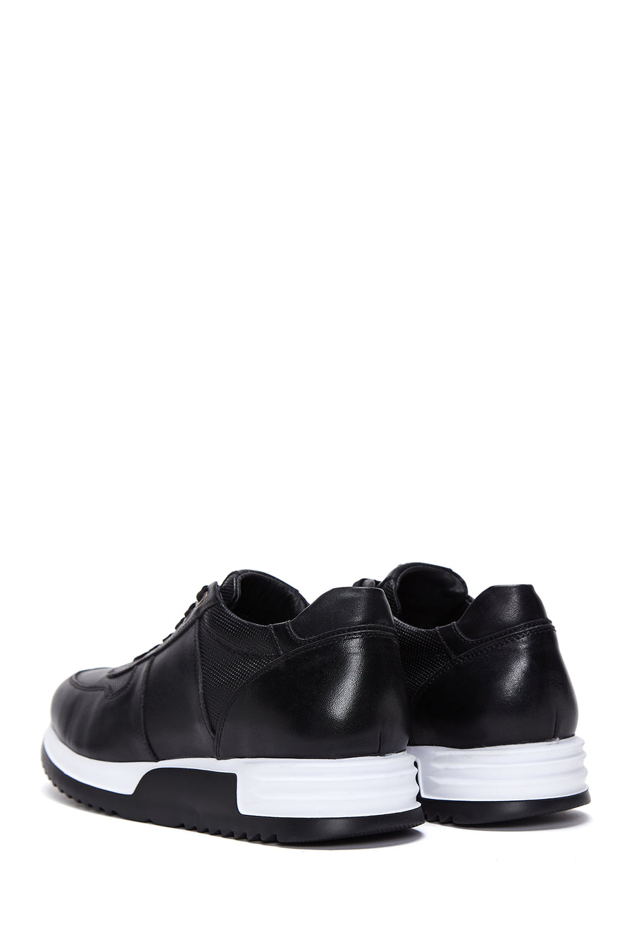 Erkek Siyah Deri Kalun Tabanlı Sneaker
