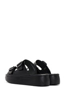Women's Black Thick Sole Buckle Leather Slippers | Derimod