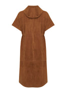 Miranda Women's Brown Hooded Suede Leather Long Vest | Derimod