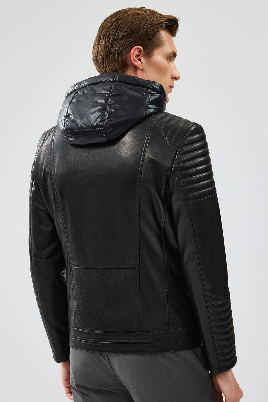Lyon Men's Black Hooded Leather Jacket