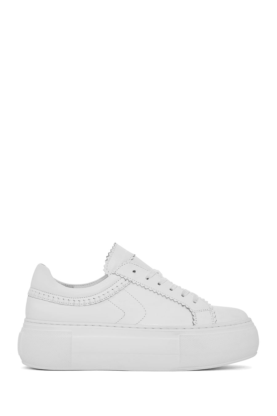 Women's White Lace-up Thick-Sole Leather Sneaker 25SFD371318 | Derimod