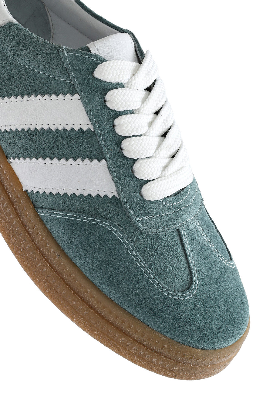 Women's Green Lace-Up Chunky Sole Suede Leather Sneakers