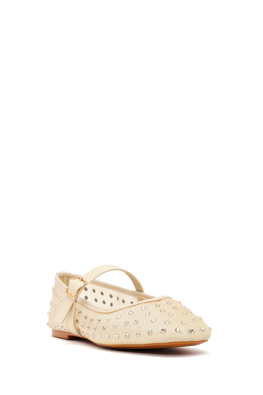 Women's Fabric Ballet Flats with Gold Buckle and Rhinestones