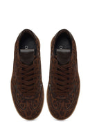 Kadın Kahverengi Bağcıklı Leopar Desenli Süet Deri Sneaker | Derimod