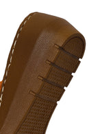 Woman Tan Wedge Heel Leather Comfort Slipper | Derimod