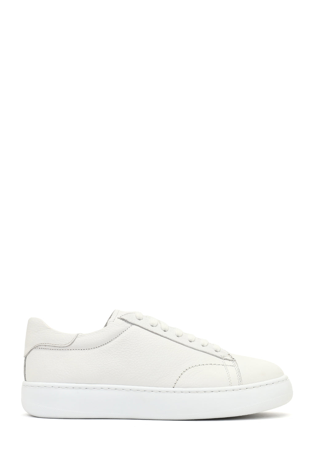 Erkek Beyaz Bağcıklı Kalın Tabanlı Deri Sneaker