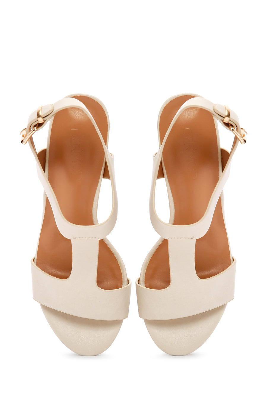 Women's Cream Ankle Strap Chunky Heel Sandals