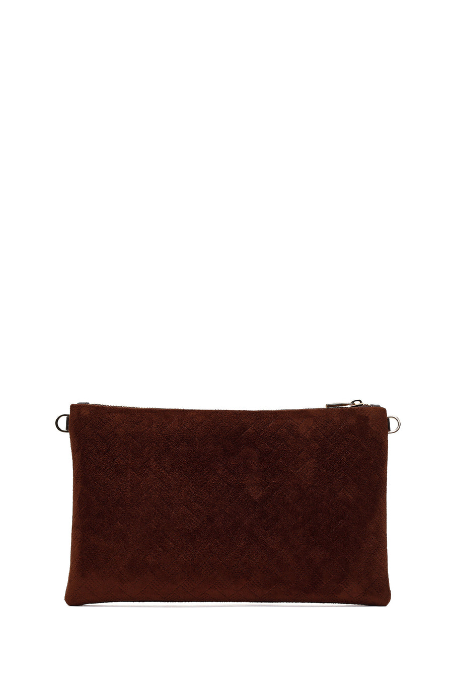 Woman Brown Suede Clutch Bag with Long Chain Strap
