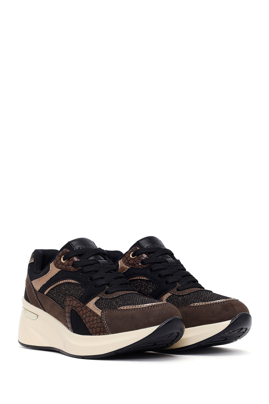 Woman Brown Lace-Up Wedge Sneaker