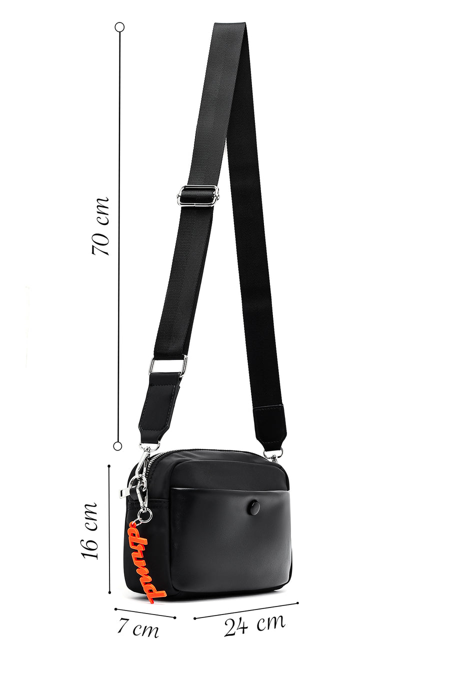 Women's Black Crossbody Bag with Accessory Detail