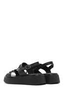 Women's Black Ankle Buckle Thick Soled Leather Comfort Sandals | Derimod