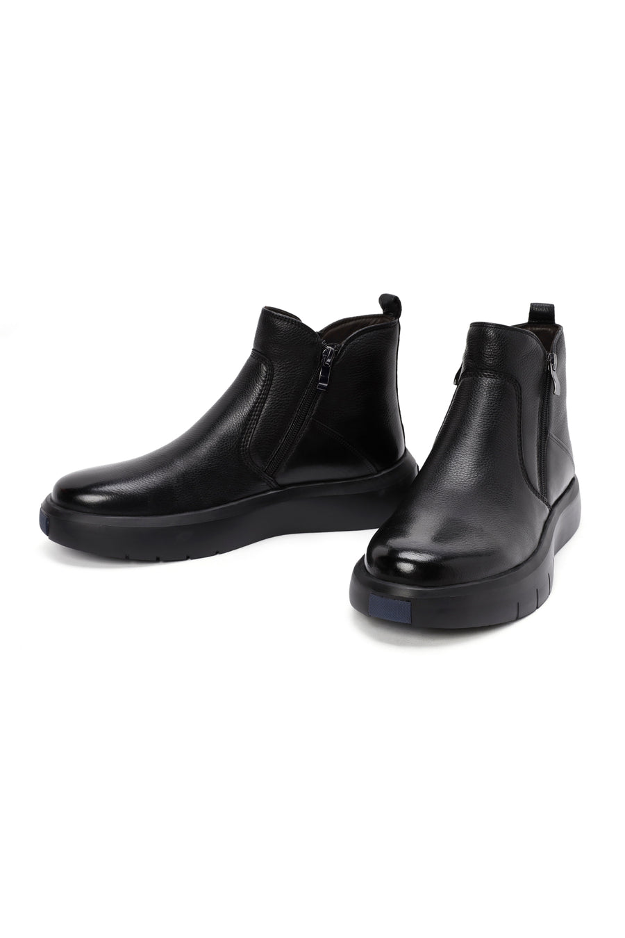 Men's Black Double Zipper Leather Casual Boots