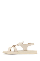 Women's Beige Leather Sandals with Buckle Back | Derimod