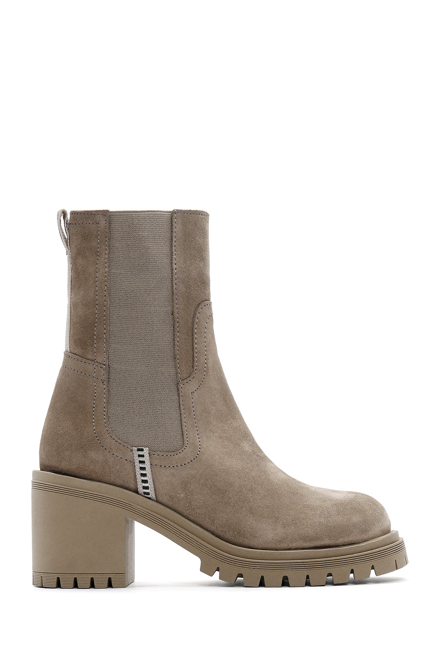 Women's Beige Suede Leather Heeled Chelsea Boots 23WFD190510 | Derimod