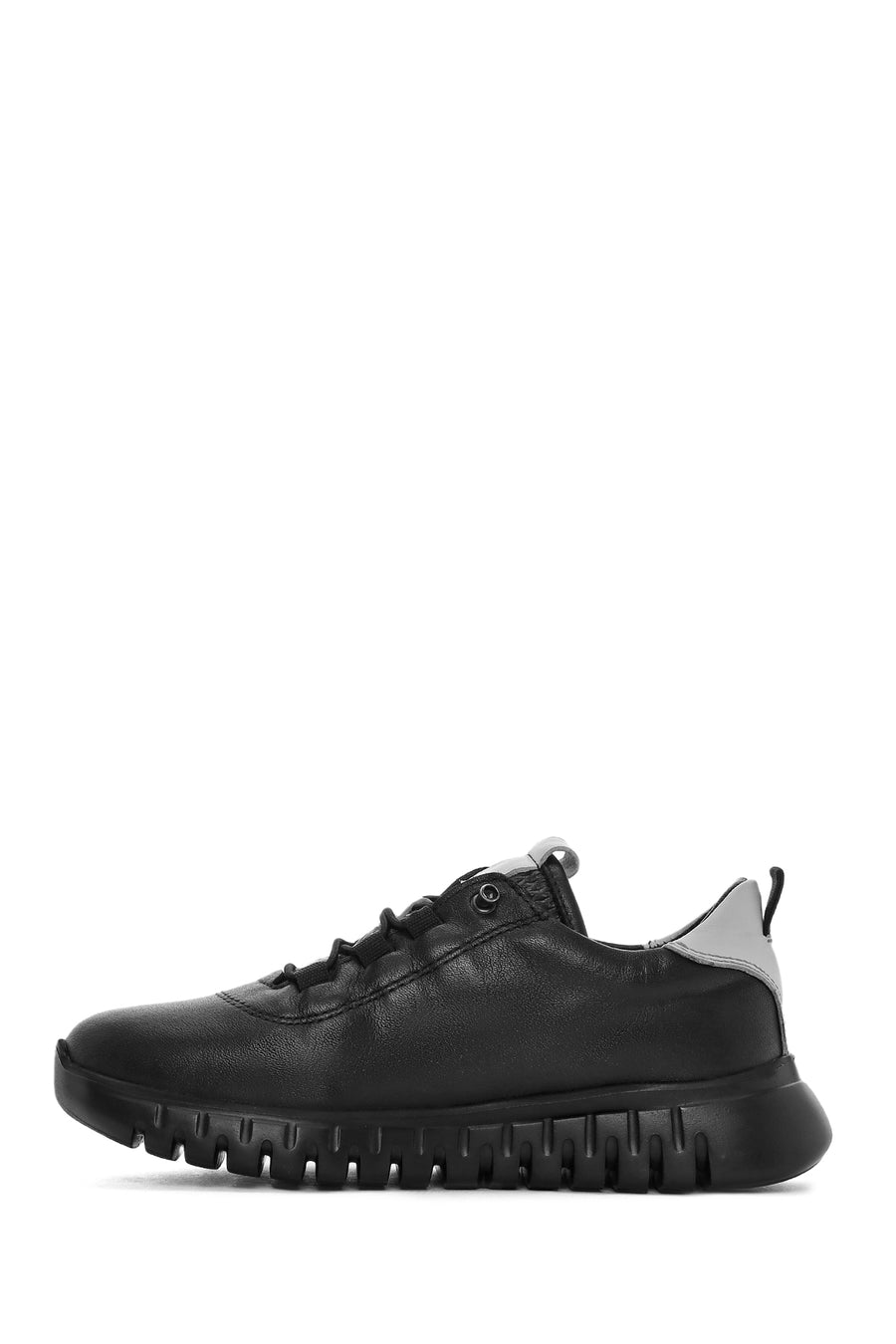 Women's Black Lace-Up Leather Sneaker