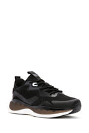 Derimod Zero Men's Black Lace-Up Thick Soled Fabric Sneaker | Derimod