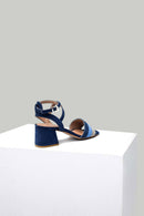 Gray - Blue Nubuck Women's Leather Heeled Sandals | Derimod