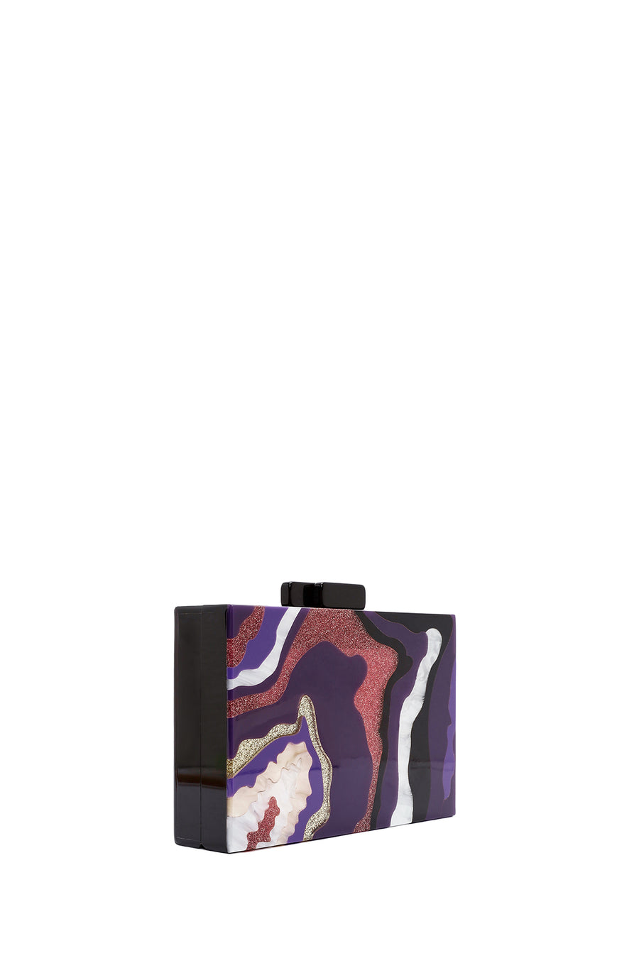 Women's Black Patterned Long Chain Strap Mini Box Clutch Bag