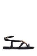 Woman Black Embellished Toe-Post Sandal | Derimod
