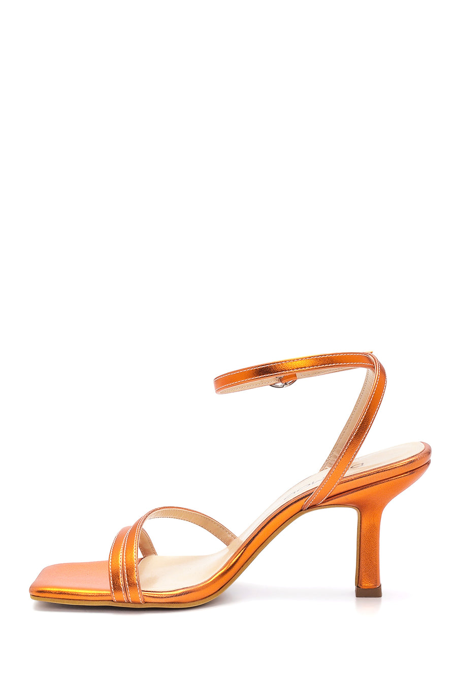 Women's Orange Metallic Heeled Sandals