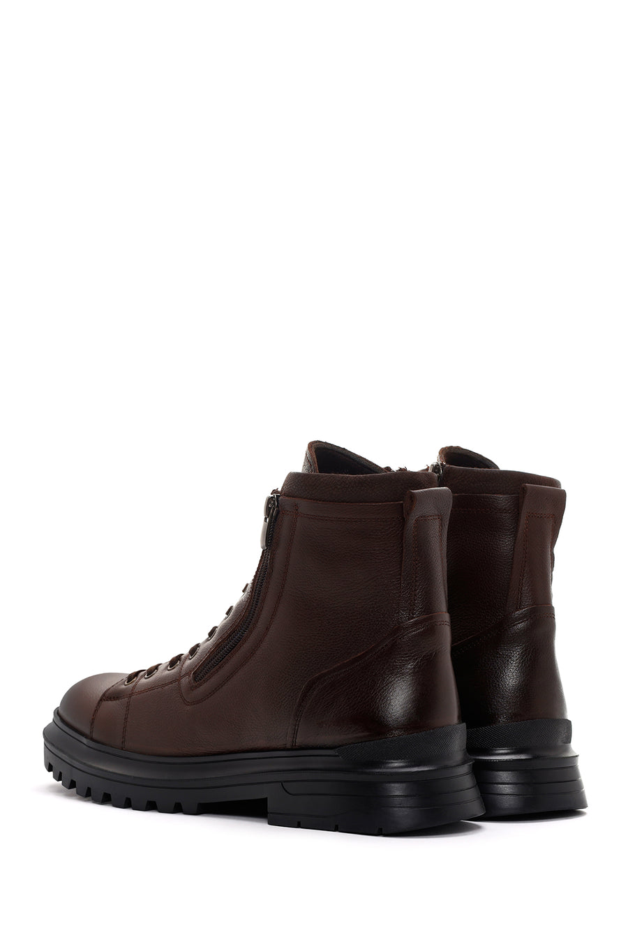 Men's Brown Leather Zippered Casual Boots