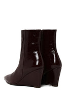 Woman Burgundy Zip Closure Wedge Heel Leather Boots | Derimod